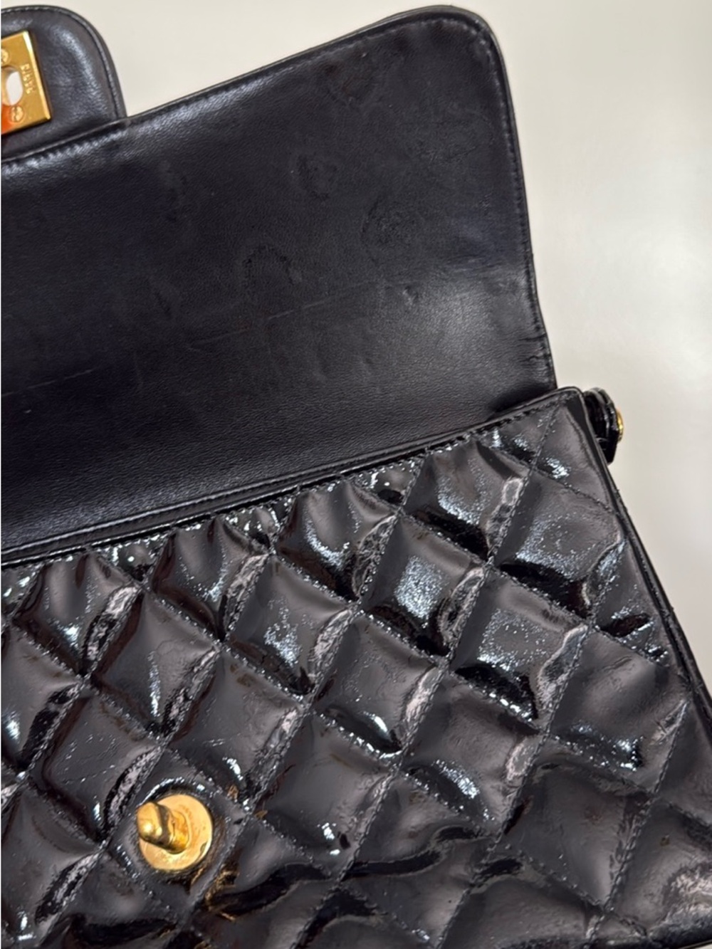 Chanel Double Flap black Patent Quilted Shoulder Bag - Picture 17 of 17